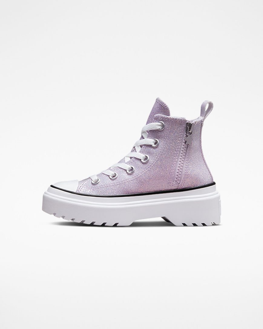 Girls' Converse Chuck Taylor All Star Lugged Lift Glitter High Top Platform Shoes Purple / White / Black | AU 38E41B